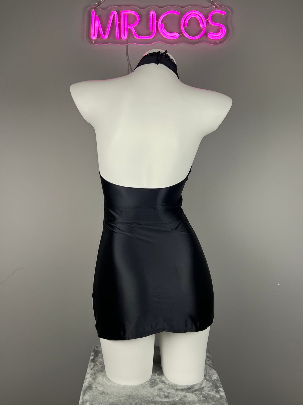 Satin Spandex Halter Sleeveless Short Dress Lingerie-4