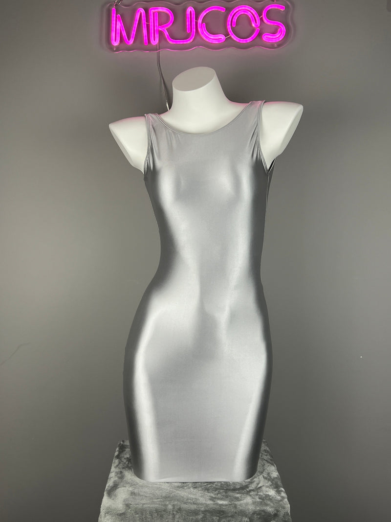 Sleeveless Tight Spandex Casual Halter Dress Basic Stretchy Wrap Party Dress-2