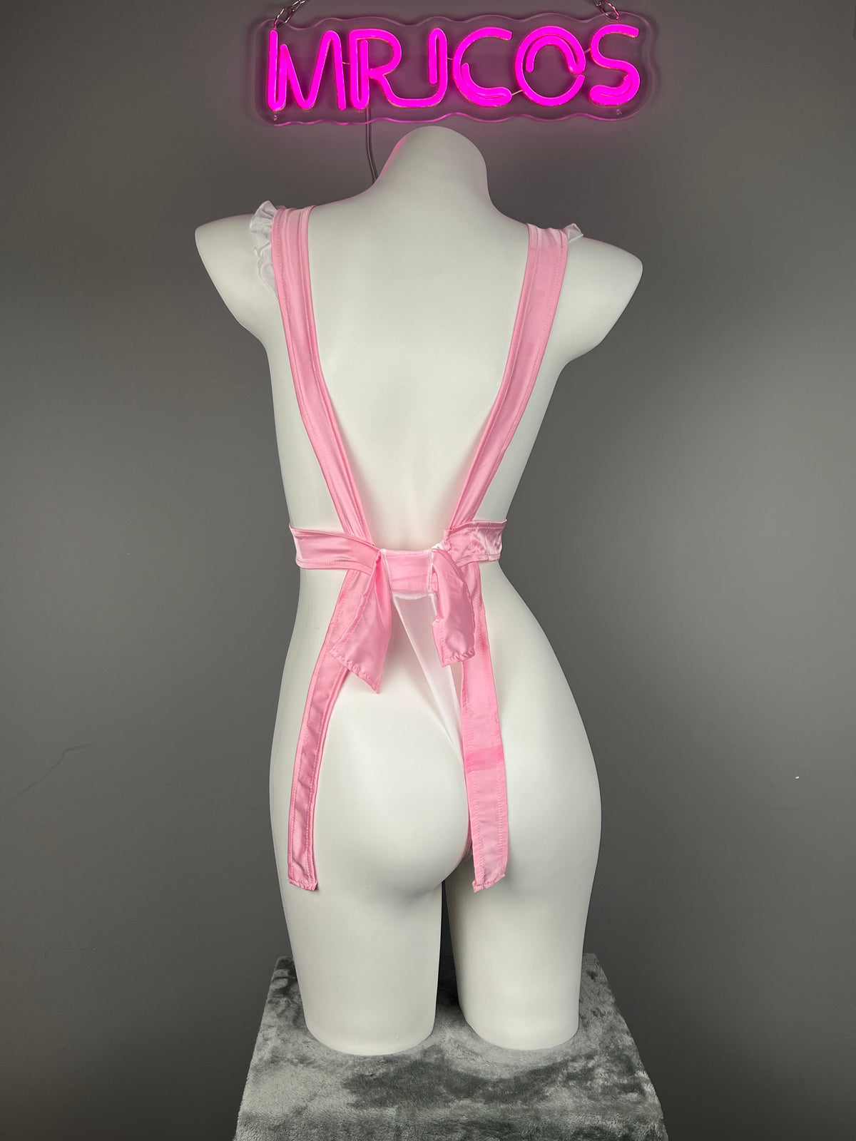 Sexy Maid Sheer Halter Bodysuit Lingerie Set with Headband-5