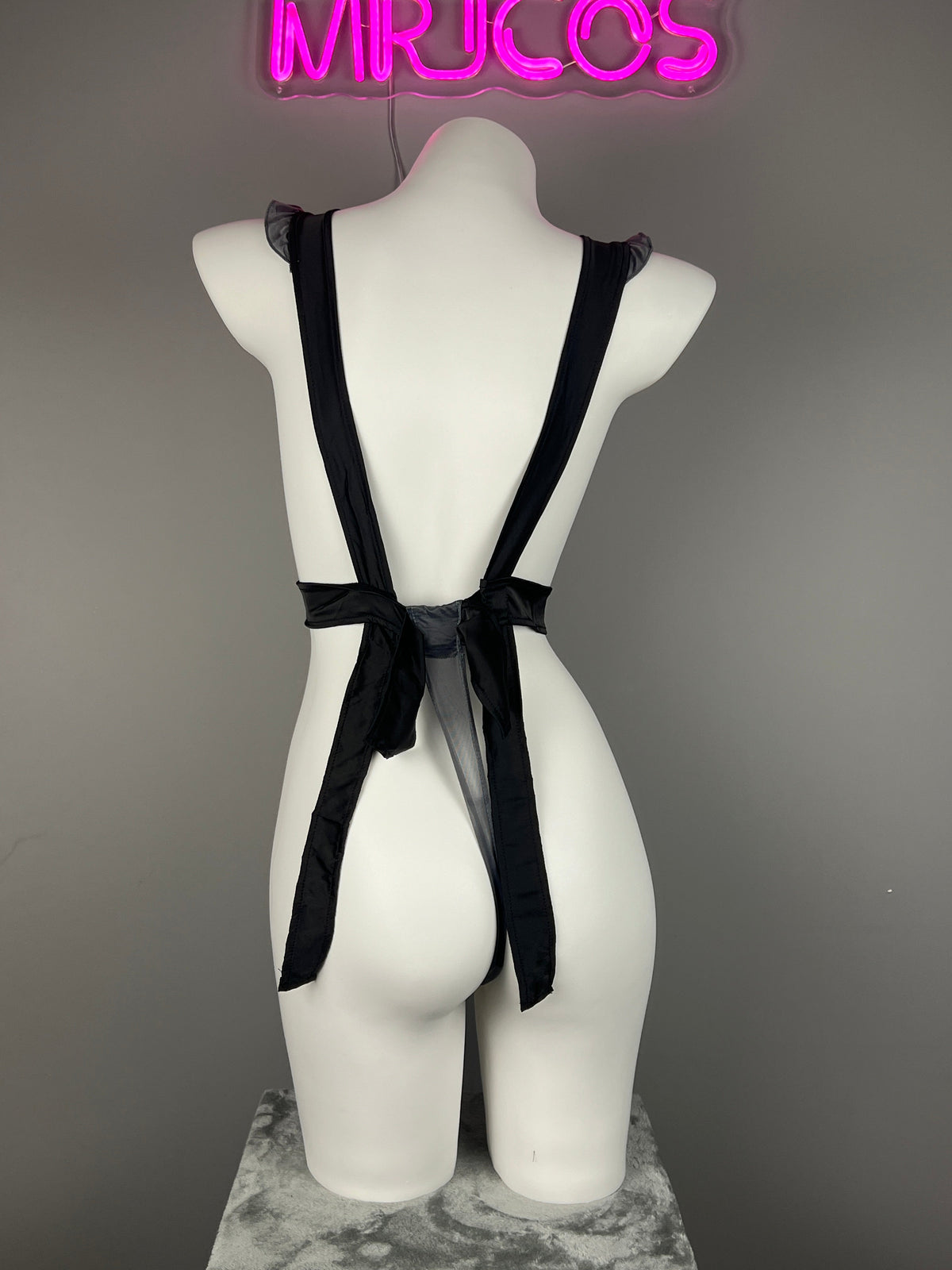 Sexy Maid Sheer Halter Bodysuit Lingerie Set with Headband-9