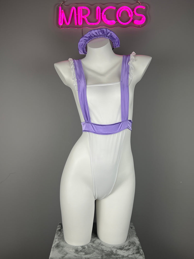 Sexy Maid Sheer Halter Bodysuit Lingerie Set with Headband-13