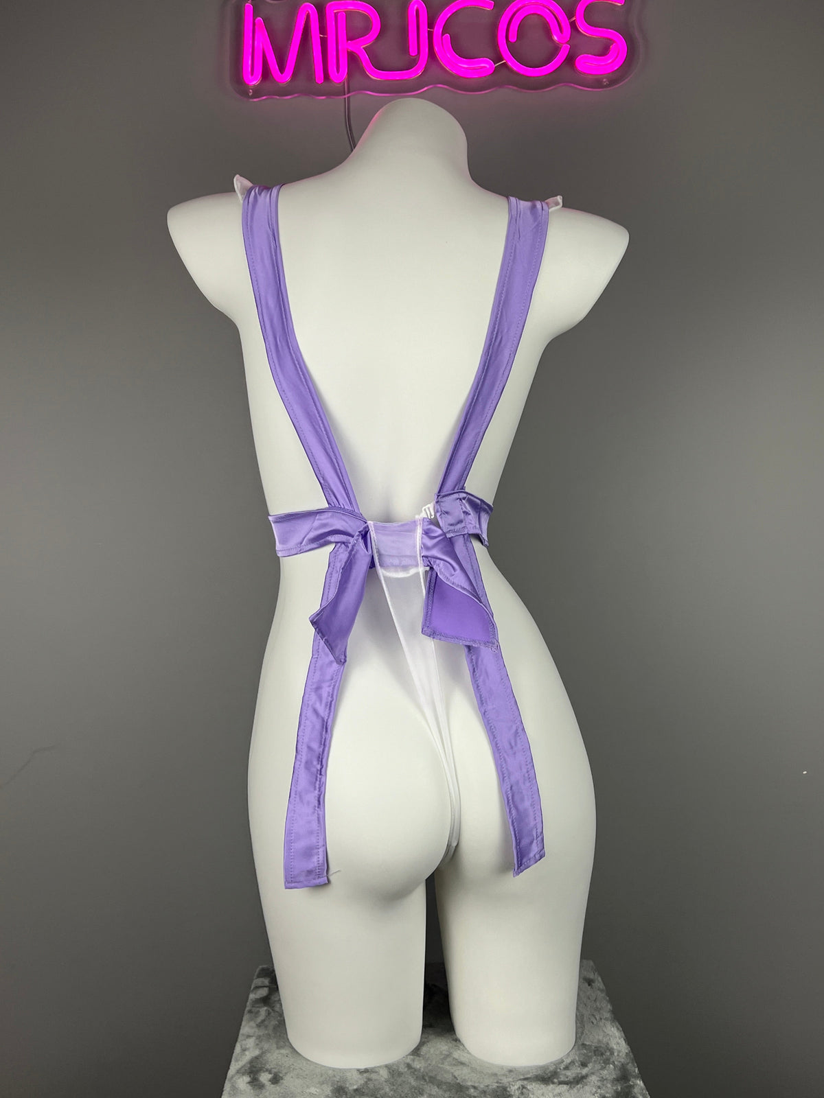 Sexy Maid Sheer Halter Bodysuit Lingerie Set with Headband-14
