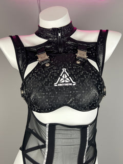 Tactical Anime Girl PU Leather Sheer Mesh Sexy Cosplay Bodysuit Costume-3