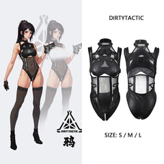 Tactical Anime Girl PU Leather Sheer Mesh Sexy Cosplay Bodysuit Costume-1