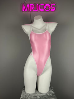 Women's High-Cut One-Piece Satin Spandex BodySuit Swimsuit with Side Cutouts-12