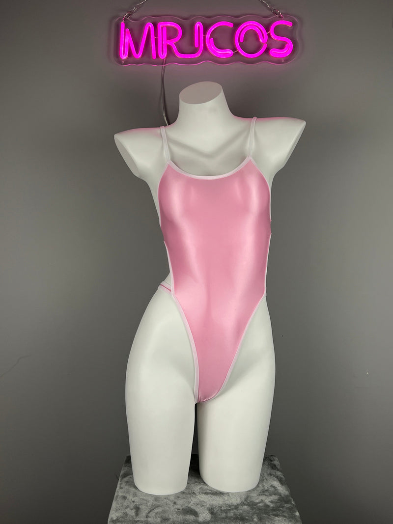 Women's High-Cut One-Piece Satin Spandex BodySuit Swimsuit with Side Cutouts-12