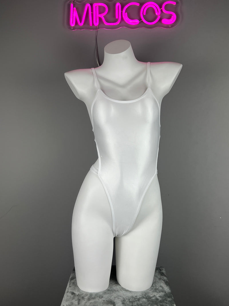 Women's High-Cut One-Piece Satin Spandex BodySuit Swimsuit with Side Cutouts-16