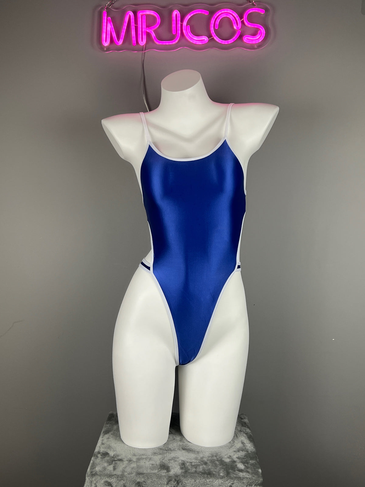 Women's High-Cut One-Piece Satin Spandex BodySuit Swimsuit with Side Cutouts-2