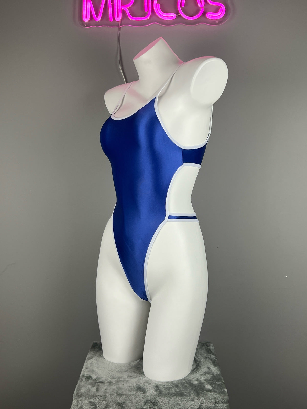 Women's High-Cut One-Piece Satin Spandex BodySuit Swimsuit with Side Cutouts-3