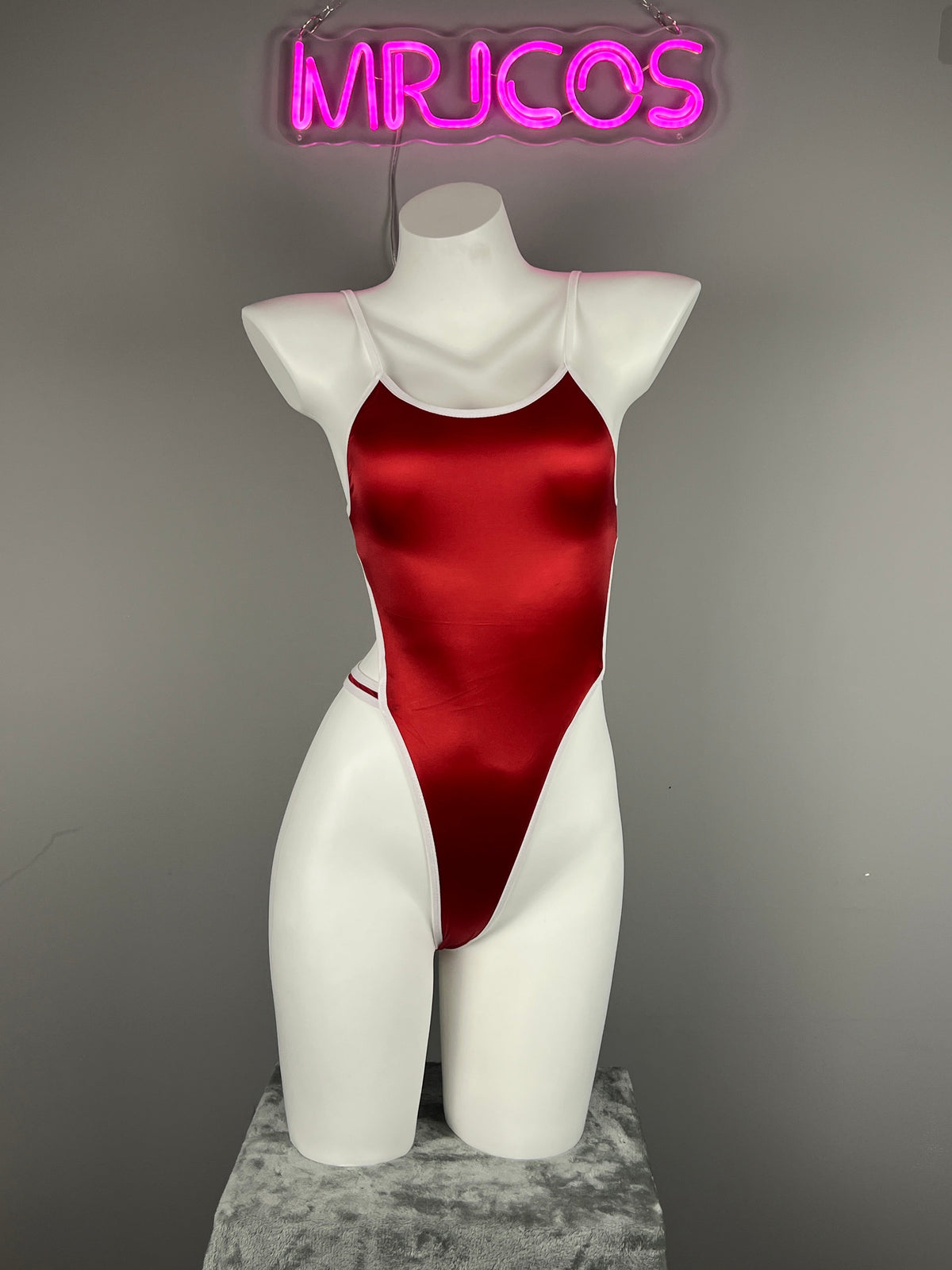 Women's High-Cut One-Piece Satin Spandex BodySuit Swimsuit with Side Cutouts-8
