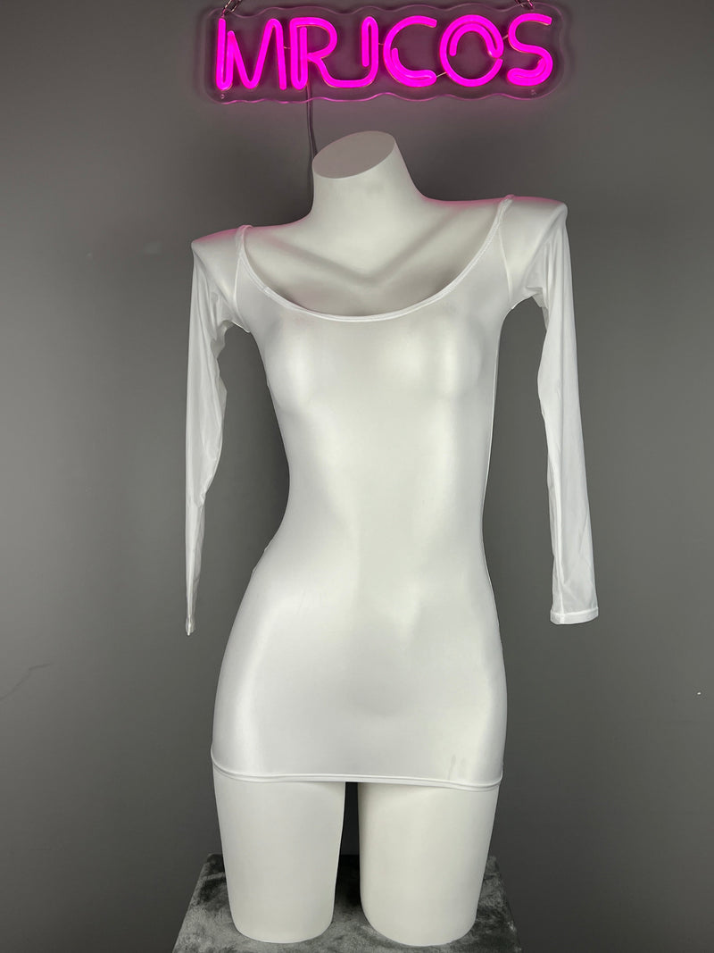 Long Sleeves Sheer See Through Short Dress Lingerie Set with Pantyhose-7