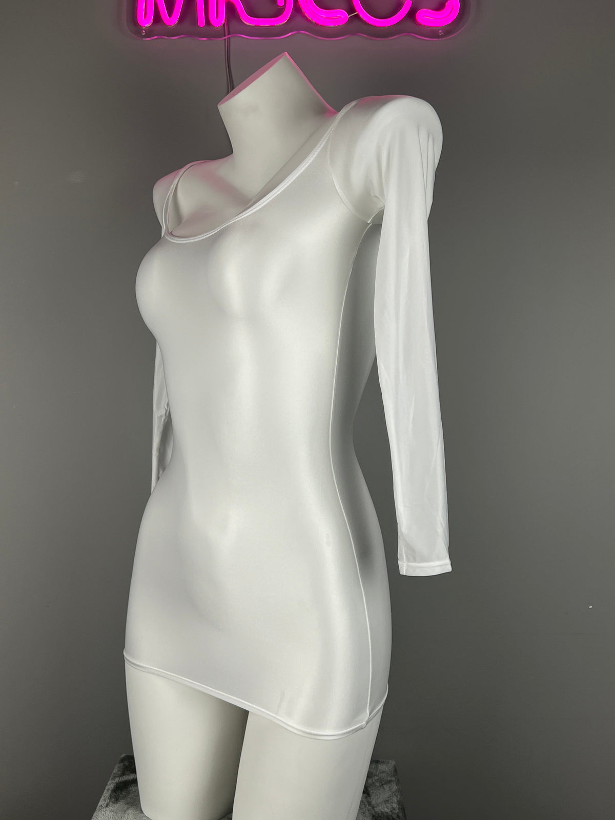 Long Sleeves Sheer See Through Short Dress Lingerie Set with Pantyhose-8