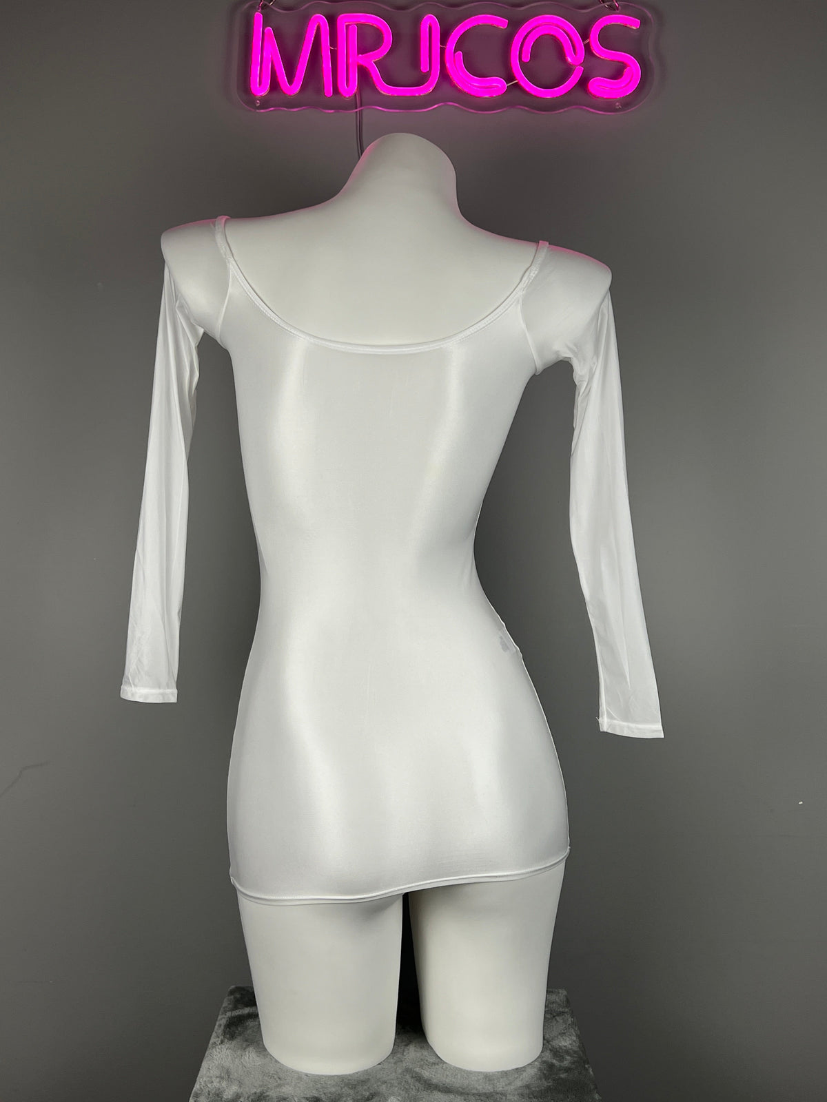 Long Sleeves Sheer See Through Short Dress Lingerie Set with Pantyhose-9