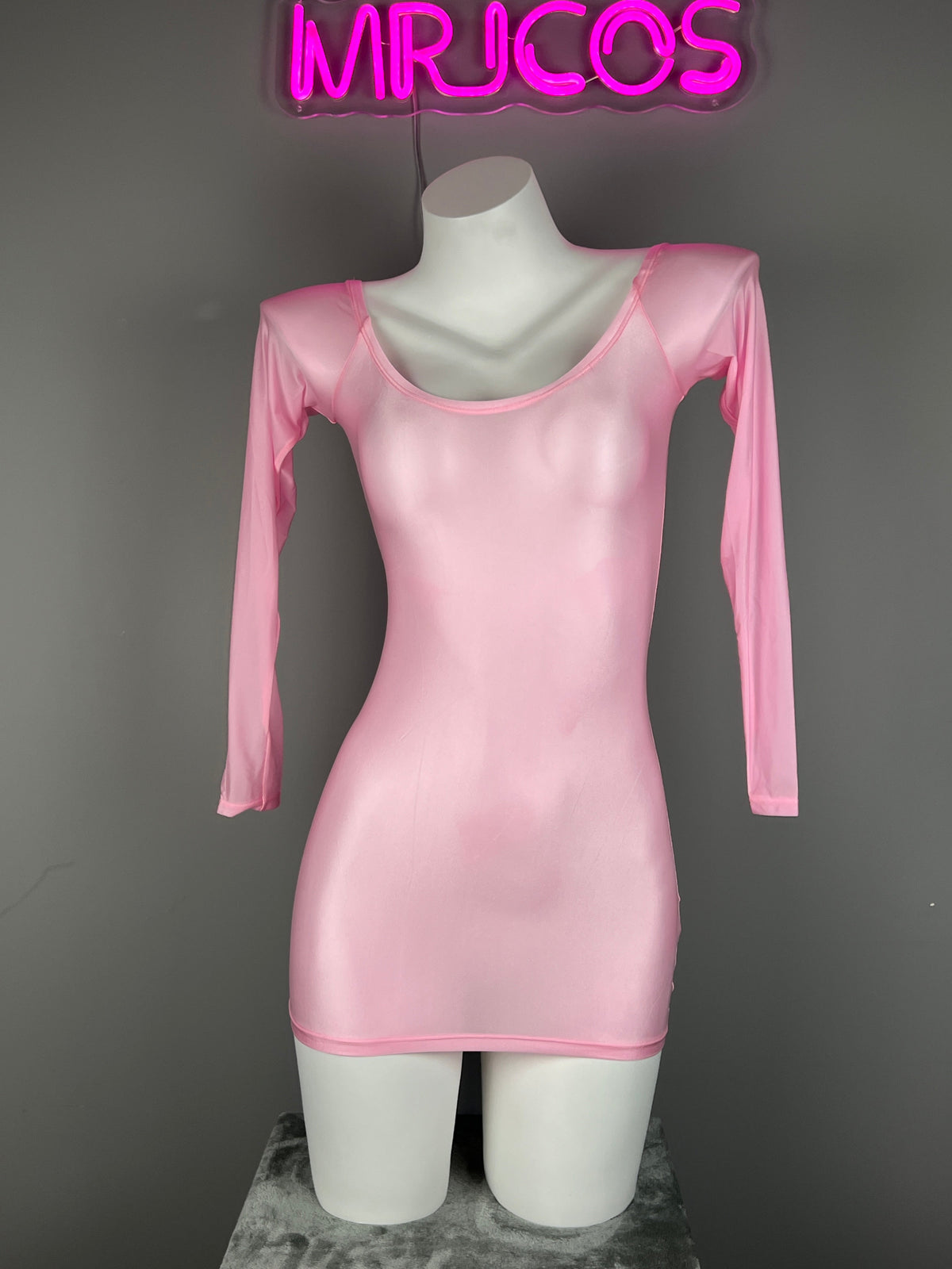 Long Sleeves Sheer See Through Short Dress Lingerie Set with Pantyhose-2