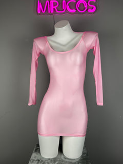 Long Sleeves Sheer See Through Short Dress Lingerie Set with Pantyhose-2