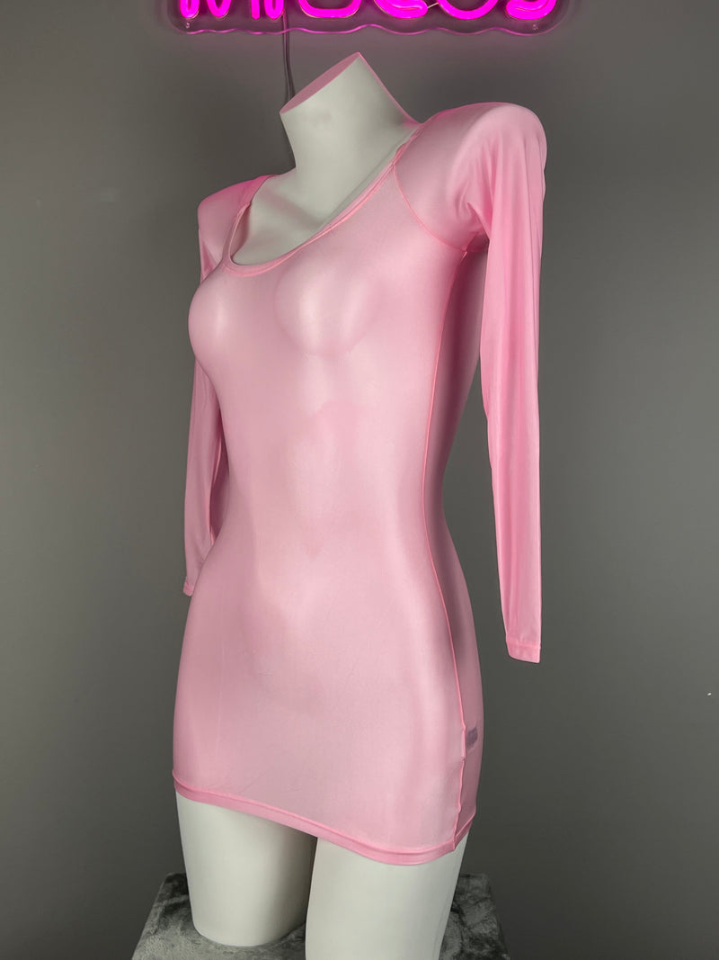 Long Sleeves Sheer See Through Short Dress Lingerie Set with Pantyhose-3