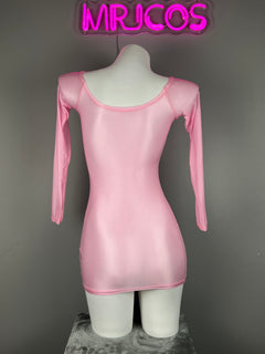 Long Sleeves Sheer See Through Short Dress Lingerie Set with Pantyhose-4