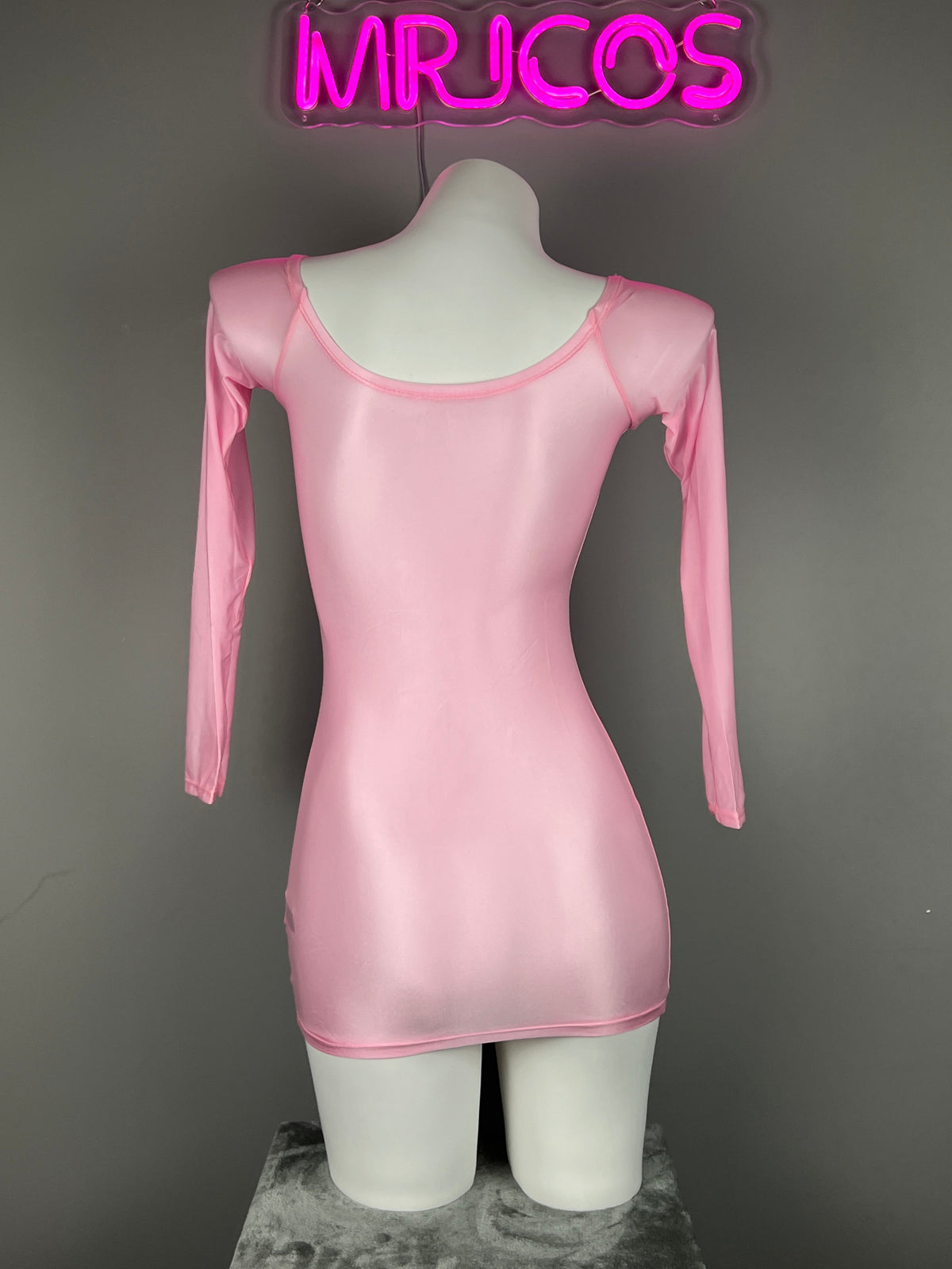 Long Sleeves Sheer See Through Short Dress Lingerie Set with Pantyhose-4