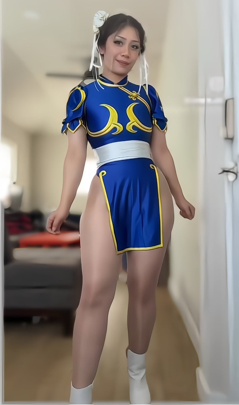 【DISCONTINUED】Chun-Li Inspired Cosplay Bodysuit Set with Detachable Skirt & Accessories-2
