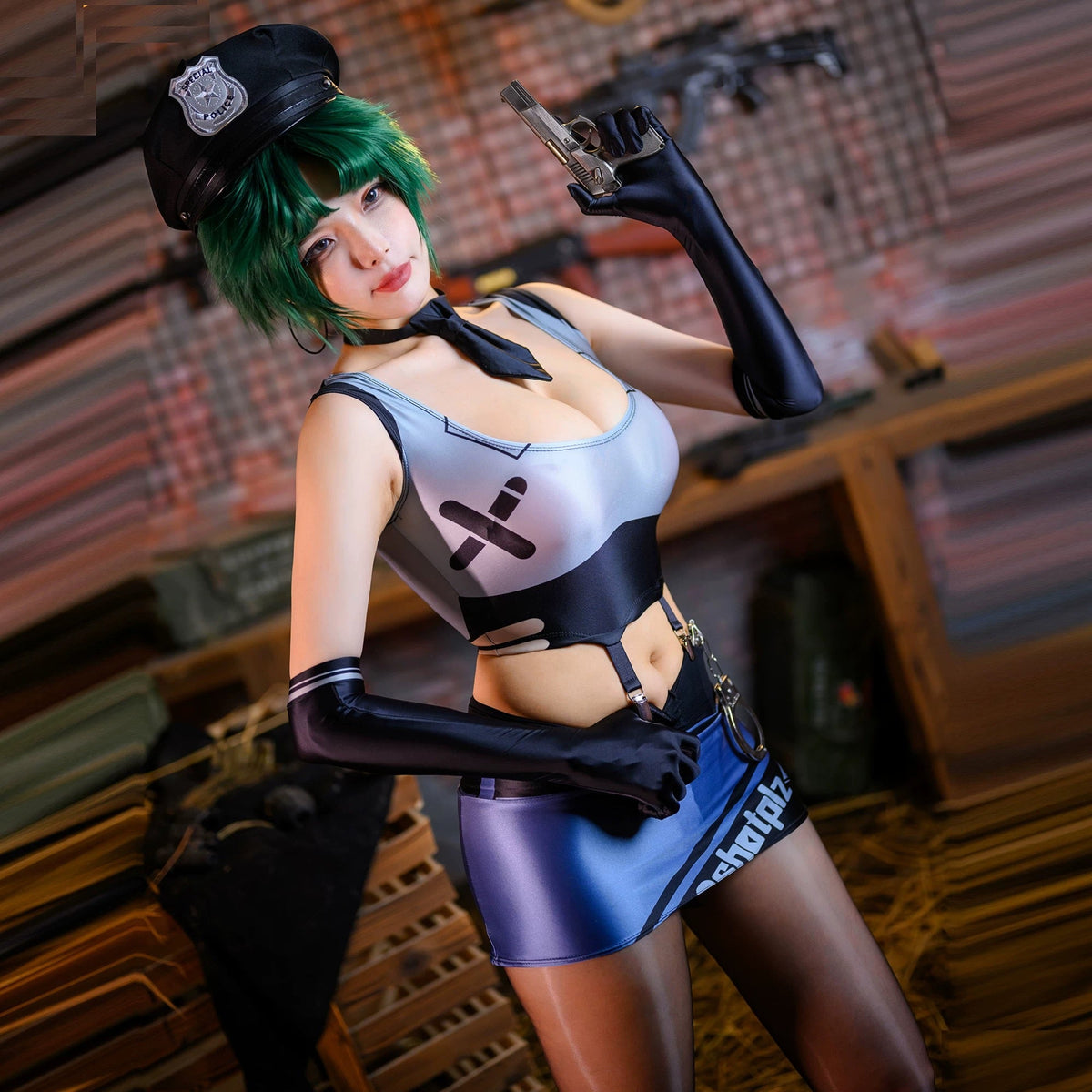 Anime Sci-fi Style Spandex Sexy Cop Cosplay Race Queen Costume Lingerie-4