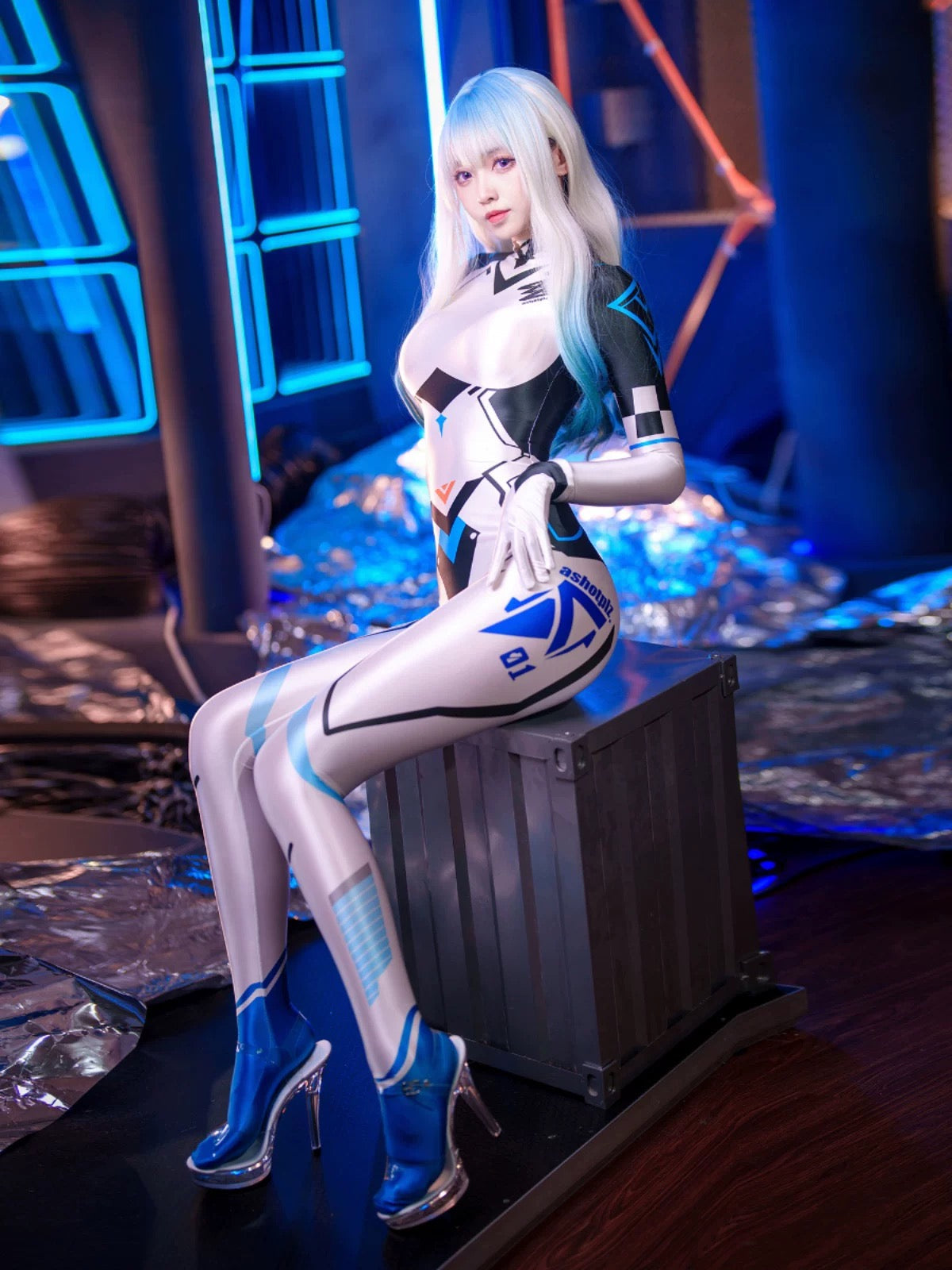 Cyberpunk Open Crotch Sci-Fi Spandex Racing Suit & Race Queen Cosplay Bodysuit-21