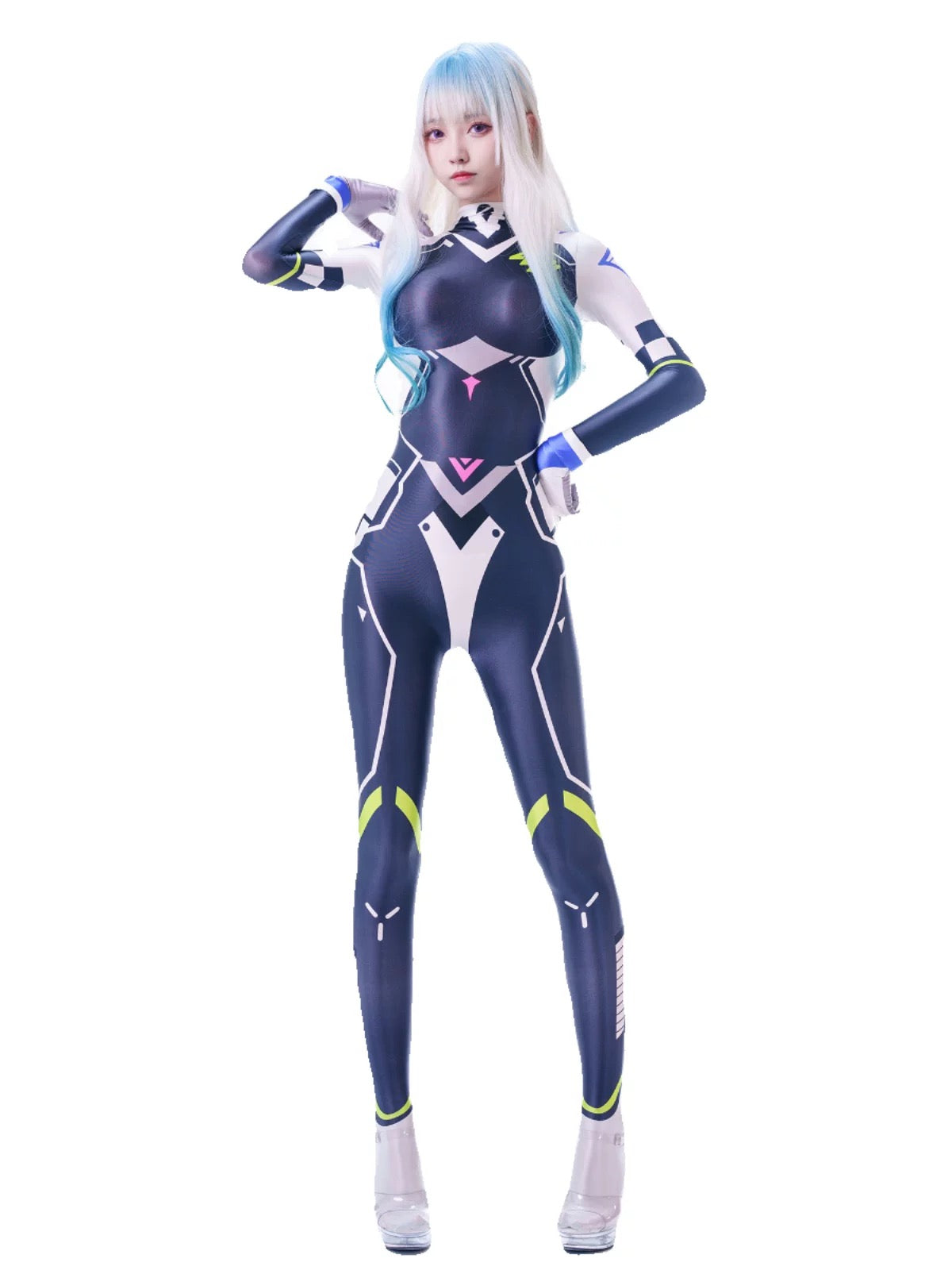 Cyberpunk Open Crotch Sci-Fi Spandex Racing Suit & Race Queen Cosplay Bodysuit-10