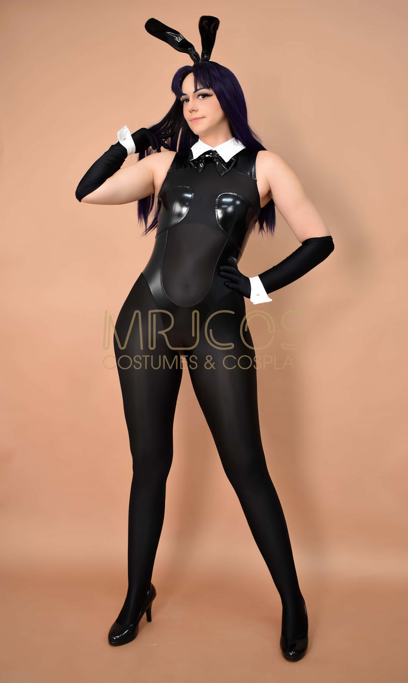 PU Leather Spandex See Through Bunny Girl Bodysuit Lingerie with Crotch Zipper-7