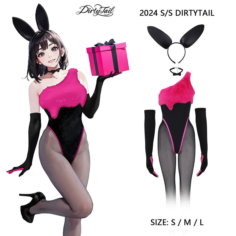 Anime Strawberry Ice Cream Style Bunny Girl Knitted Black Pink Bodysuit Lingerie Set-1