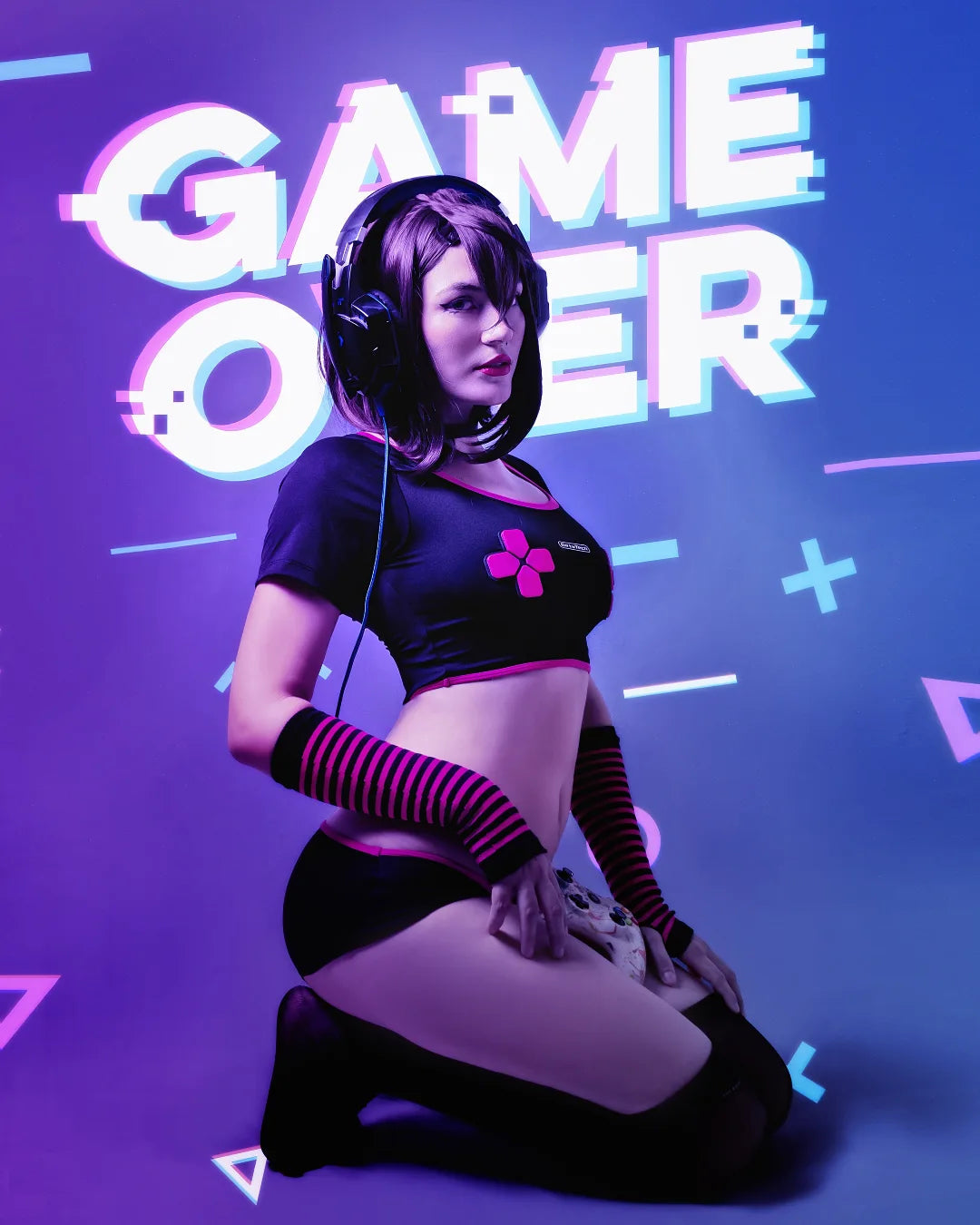 Anime eSports Gaming Style Crop Top with Low Rise Shorts Cosplay Costume Set-3