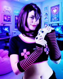Anime eSports Gaming Style Crop Top with Low Rise Shorts Cosplay Costume Set-4