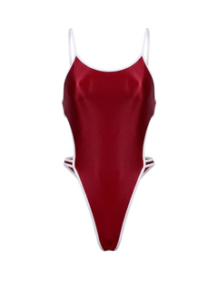Women's High-Cut One-Piece Satin Spandex BodySuit Swimsuit with Side Cutouts-11