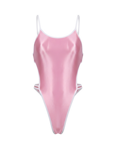 Women's High-Cut One-Piece Satin Spandex BodySuit Swimsuit with Side Cutouts-15