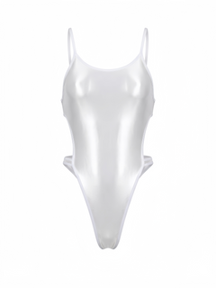 Women's High-Cut One-Piece Satin Spandex BodySuit Swimsuit with Side Cutouts-19