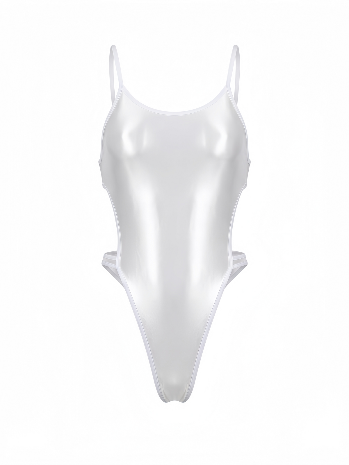 Women's High-Cut One-Piece Satin Spandex BodySuit Swimsuit with Side Cutouts-19