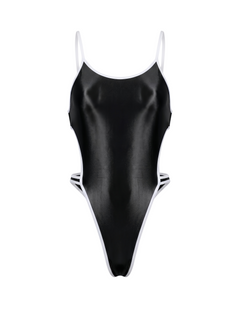 Women's High-Cut One-Piece Satin Spandex BodySuit Swimsuit with Side Cutouts-23