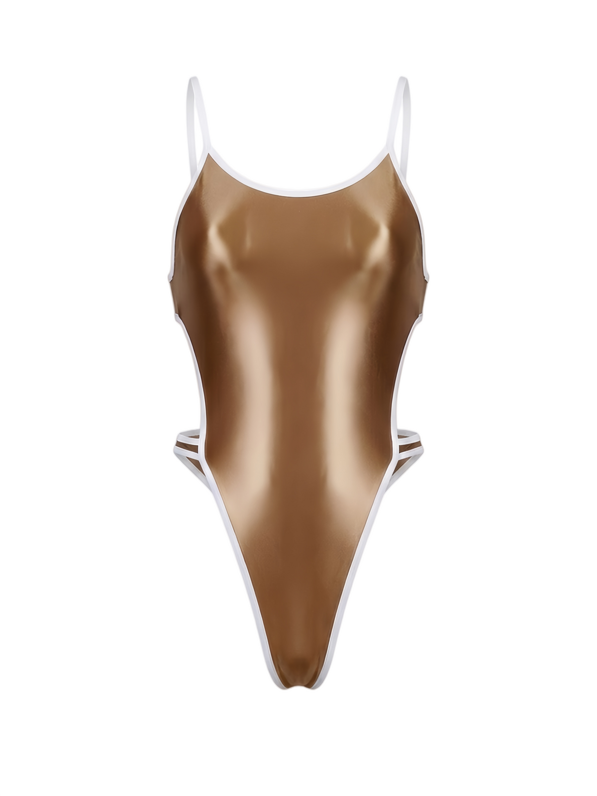 Women's High-Cut One-Piece Satin Spandex BodySuit Swimsuit with Side Cutouts-27