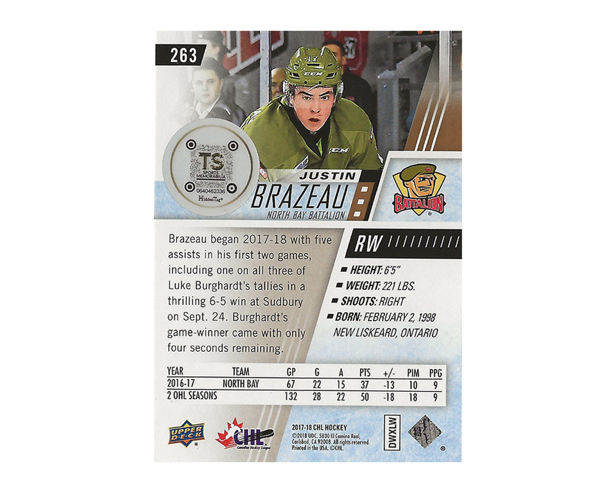 Justin Brazeau Autographed 2017-18 Upper Deck CHL #263 Hockey Card-2