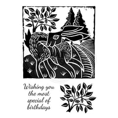 Woodware Clear Singles Lino Cut - Hare in the Fields-1