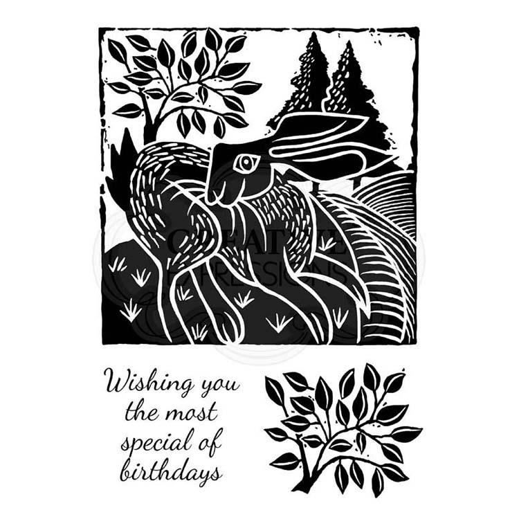 Woodware Clear Singles Lino Cut - Hare in the Fields-1