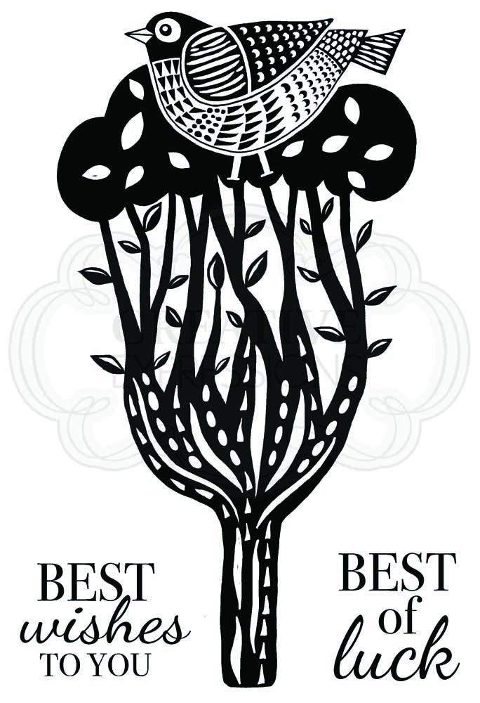 Woodware Clear Singles Lino Cut - Perching Bird 4 in x 6 in Stamp-1
