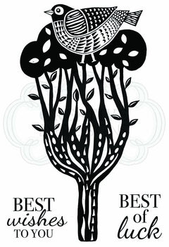 Woodware Clear Singles Lino Cut - Perching Bird 4 in x 6 in Stamp-1