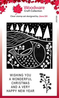 Woodware Clear Singles Lino Cut - Chubby Robin 4 in x 6 in Stamp-1