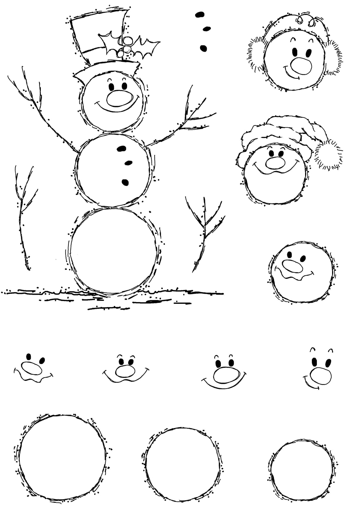 Woodware Clear Singles Bubble Snowmen 4 in x 6 in Stamp Set-2