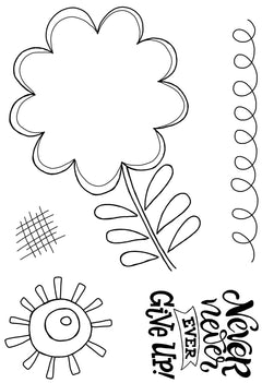 Woodware Clear Singles Petal Doodles Never Give Up Lot de tampons 4 po x 6 po-7