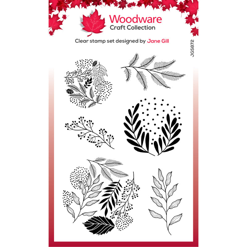 Woodware Clear Singles Paintable Baubles Leafy Fillers 4 in x 6 in Stamp Set-1