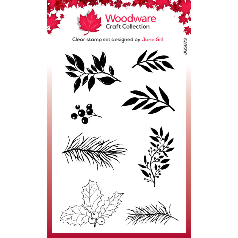 Woodware Clear Singles Paintable Shapes Leafy Sprigs 4 in x 6 in Stamp Set-1