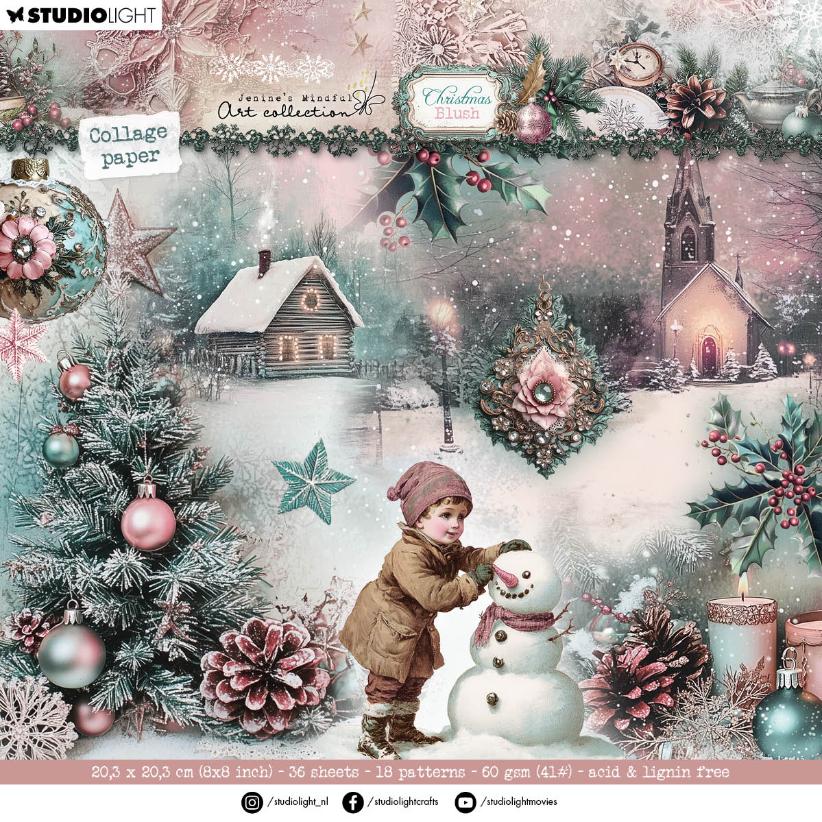 JMA Collage Paper Pad Backgrounds & Elements Christmas Blush 36 Sheets-1
