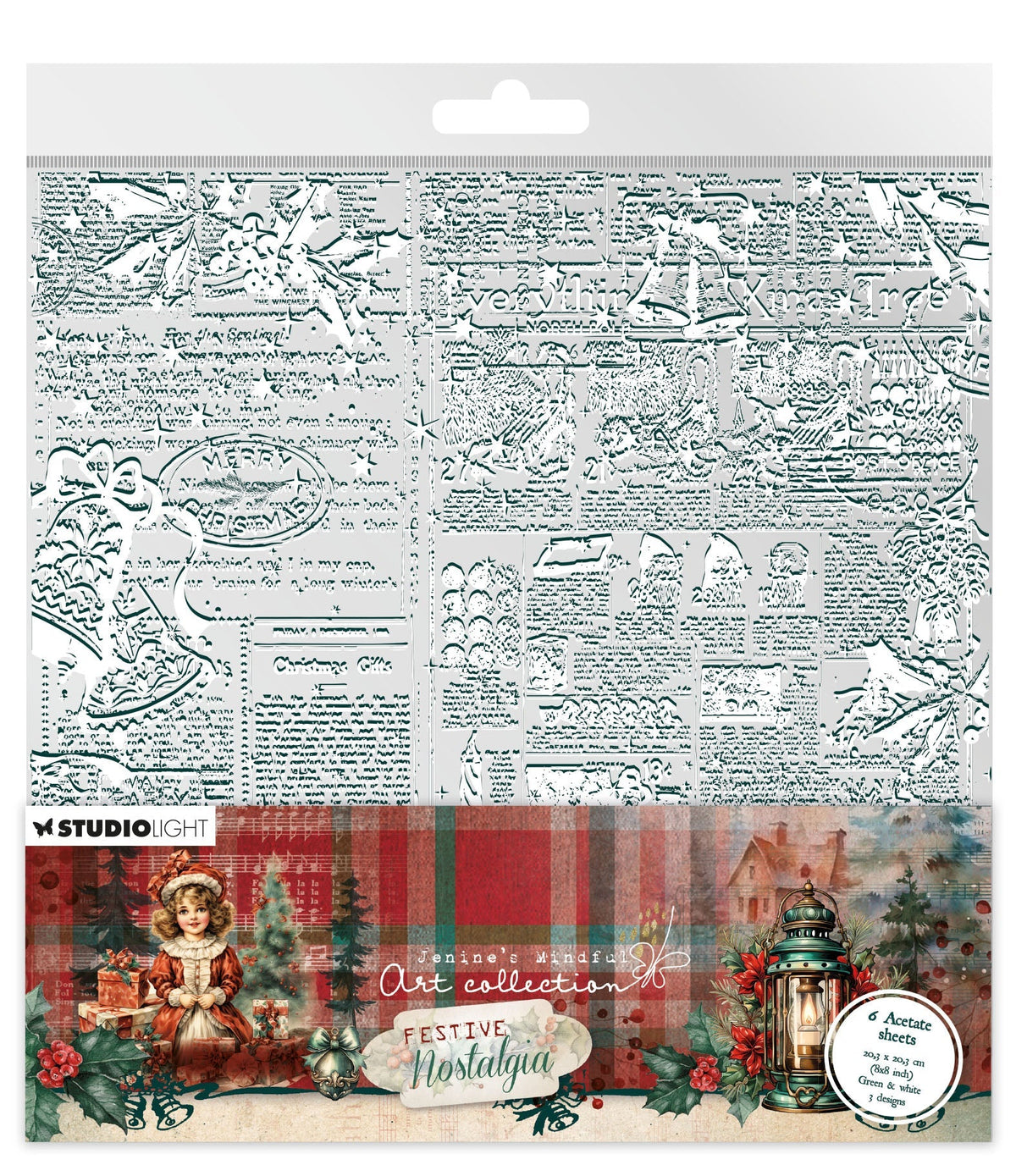 JMA Acetate Sheets White & Green Festive Nostalgia 6 SH-1