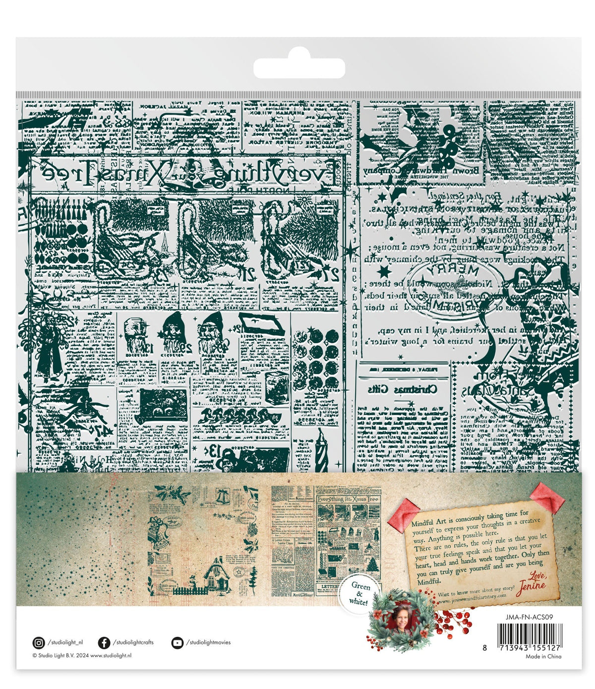 JMA Acetate Sheets White & Green Festive Nostalgia 6 SH-2