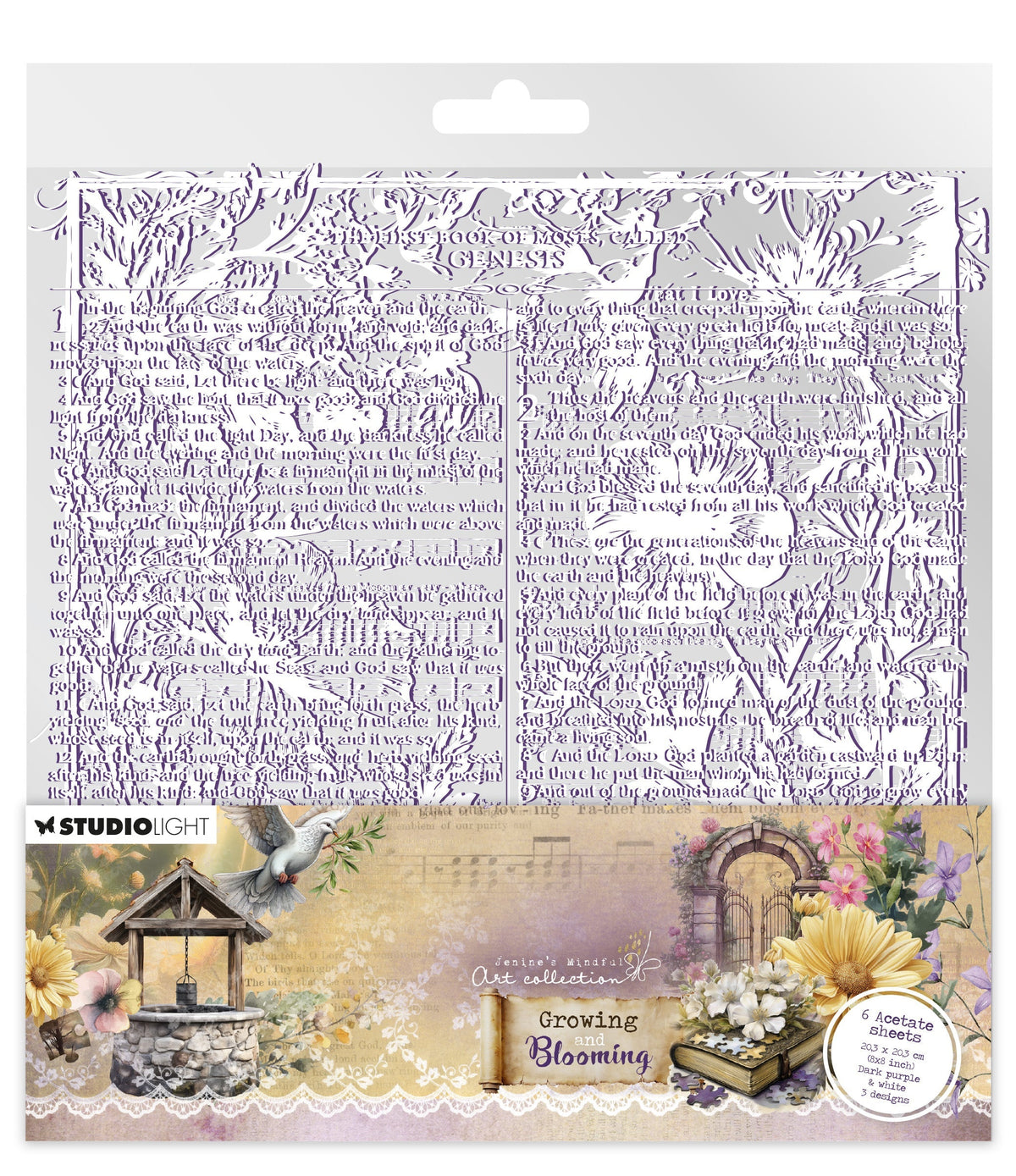JMA Acetate Sheets White & Dark Purple Growing & Blooming 6 Sheets-1